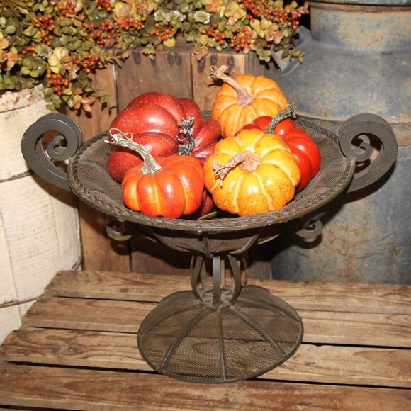 Rustic VTG Metal Mesh & Iron French Country Pedestal Urn Dish - Picture 1 of 6